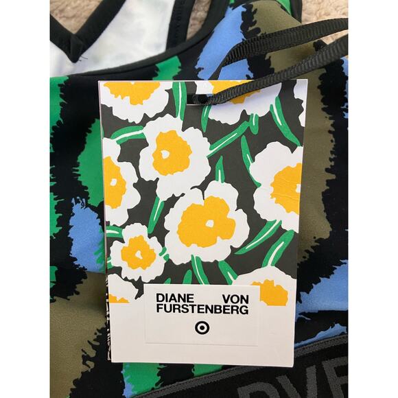 New Diane Von Furstenberg Black Green Blue Disco Zebra Sports Bra XS - Picture 5 of 8